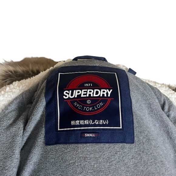 SUPERDRY Fur Hooded Padded Duffle Parka Jacket Women Size S - Picture 7 of 11
